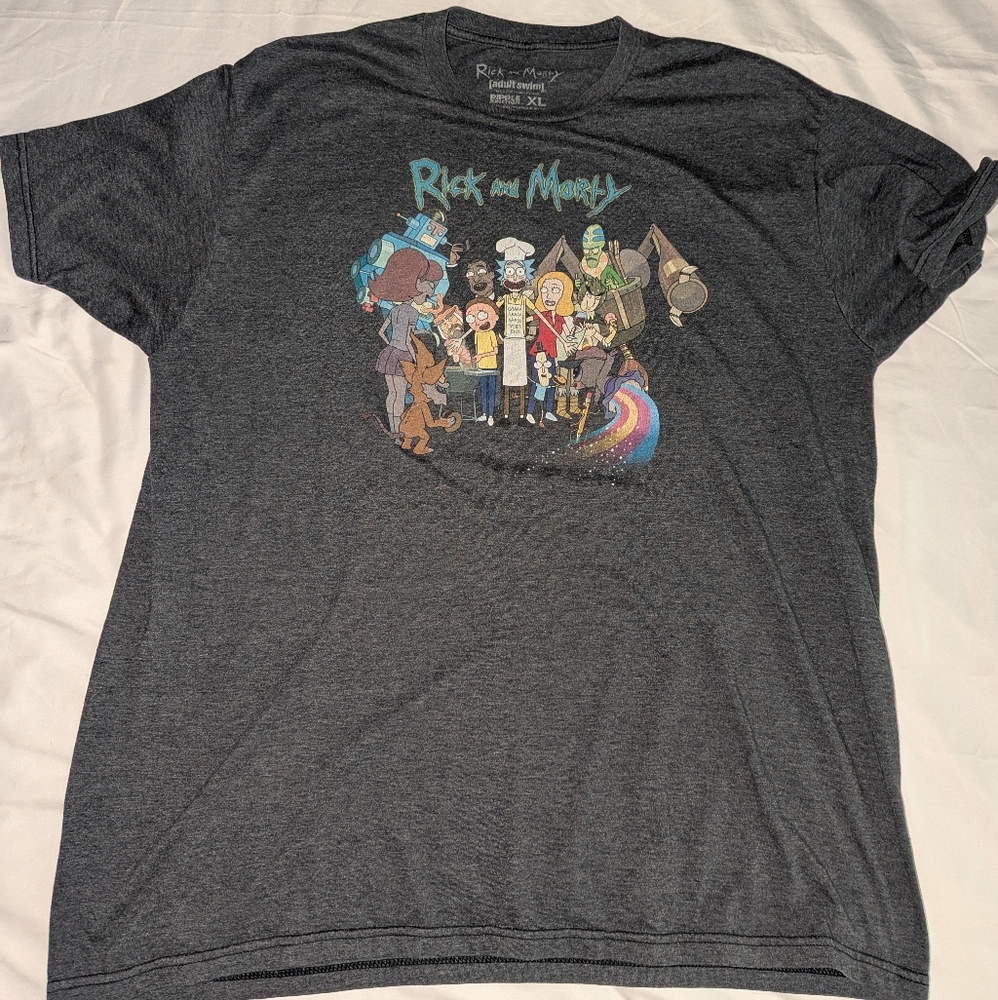 Rick and Morty Adult Swim Men's XL Dark Gray Graphic Print Short‎ Sleeve T-shirt